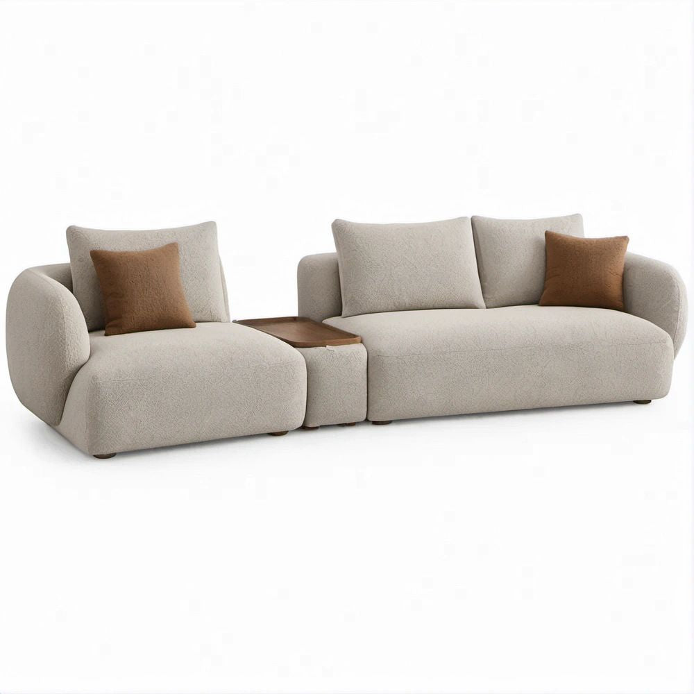 Modulare 3-Sitzer-Sitzgruppe mit Ablage, Beige/Braun, 350 x 100 x 78 cm