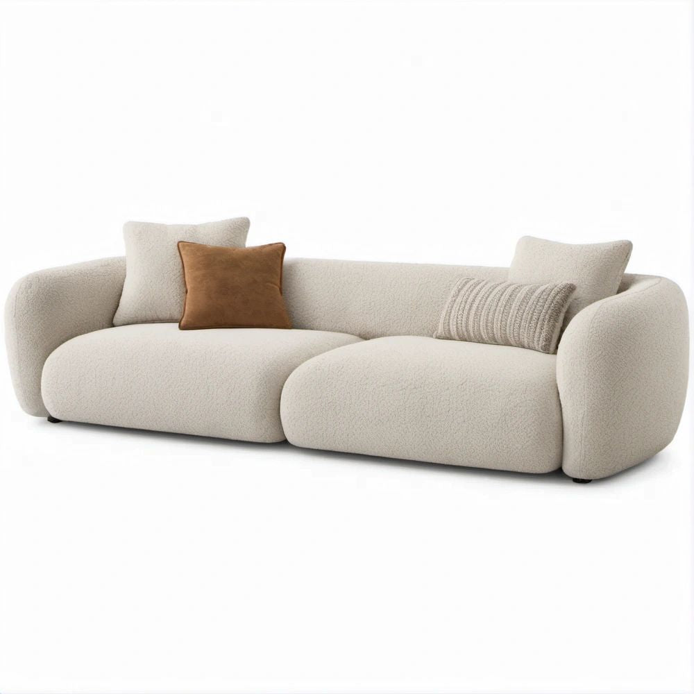 3-Sitzer-Sofa in Cremeweiss aus Bouclé-Polyester, 230 x 100 x 75 cm
