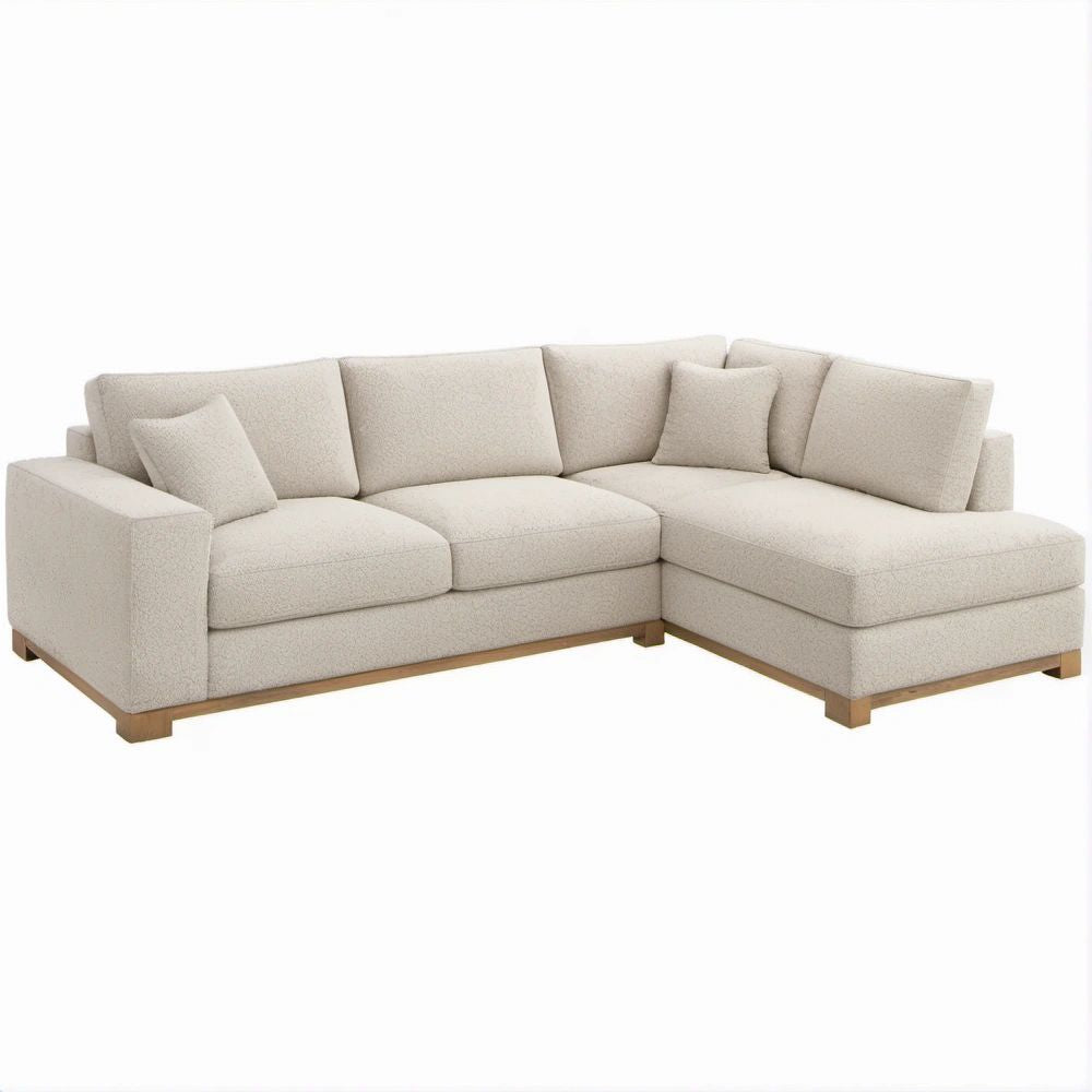 Ecksofa mit Recamiere rechts, Creme/Naturbraun, 270 x 170 x 85 cm