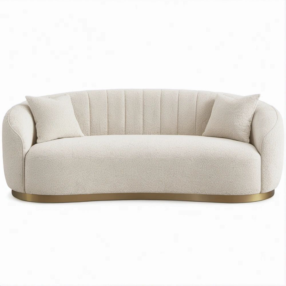 Geschwungenes 2-Sitzer-Sofa aus Bouclé-Polyester in Creme/Gold, 180 x 88 x 74 cm