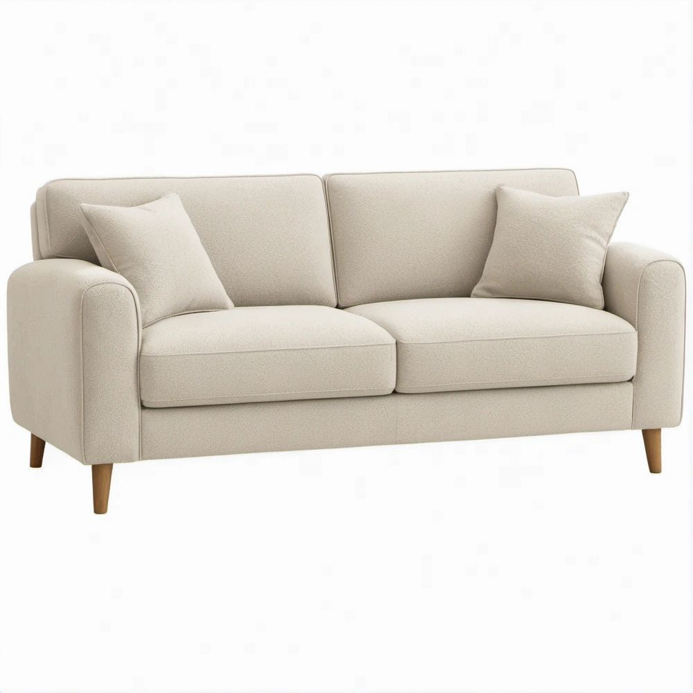 2er-Sofa in Creme, Bouclé-Polyester mit Massivholzfüssen, 160 x 85 x 84 cm