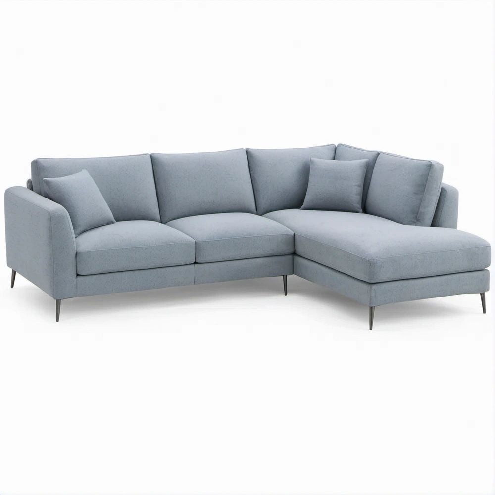 Ecksofa L-Form mit Recamiere rechts, Hellblau/Schwarz, 260 x 160 x 85 cm
