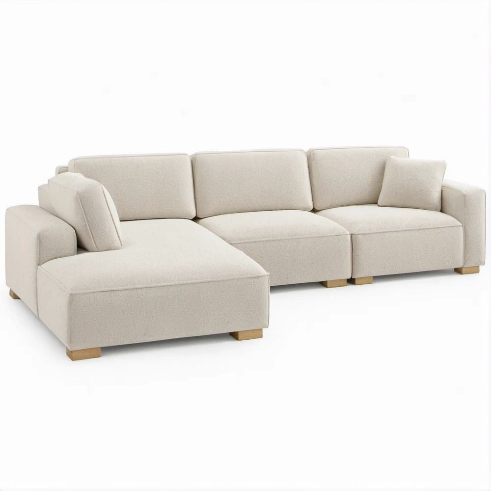 4-Sitzer Ecksofa mit linker Recamiere, Creme, 300 x 170 x 84 cm