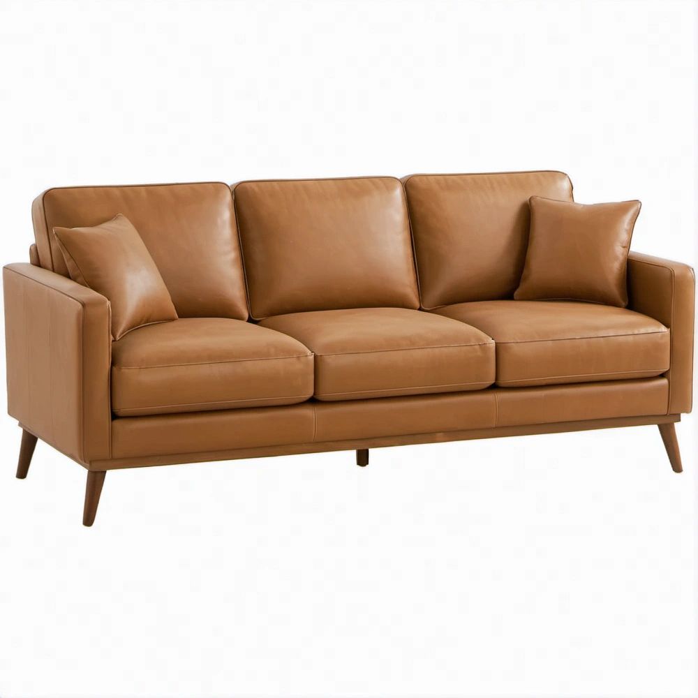 3-Sitzer-Sofa aus PU-Kunstleder, Cognacbraun, 210 x 90 x 85 cm
