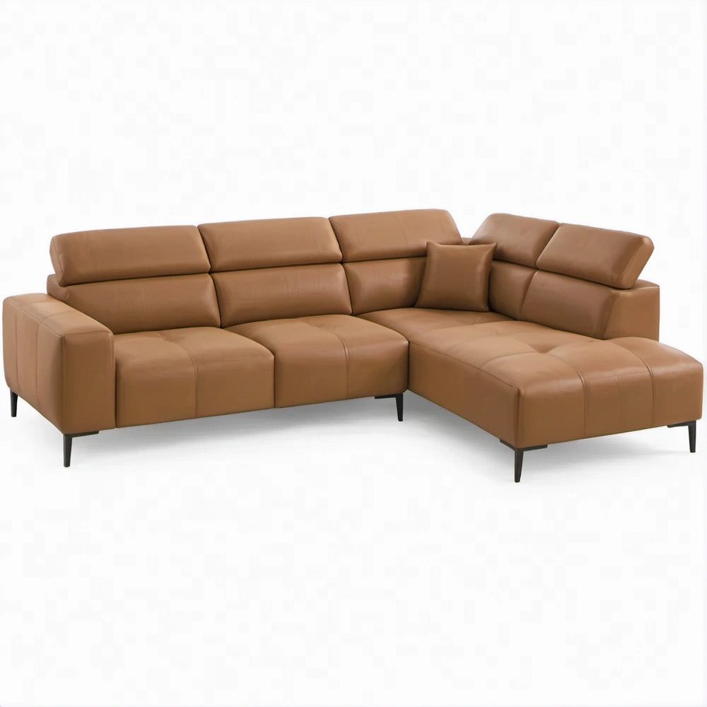 Ecksofa in L-Form mit Recamiere rechts, Cognac, 280 x 170 x 88 cm