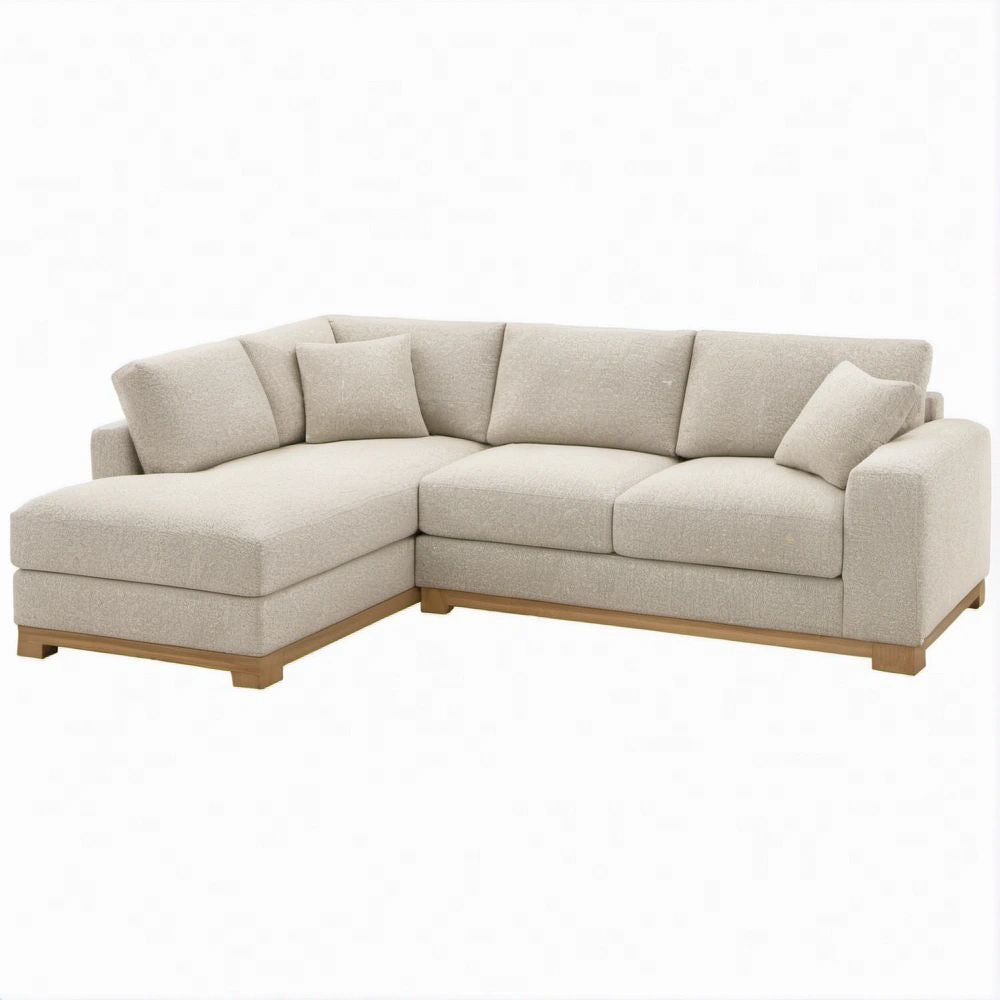 Ecksofa in L-Form mit Recamiere links, Beige/Naturbraun, 280 x 170 x 85 cm