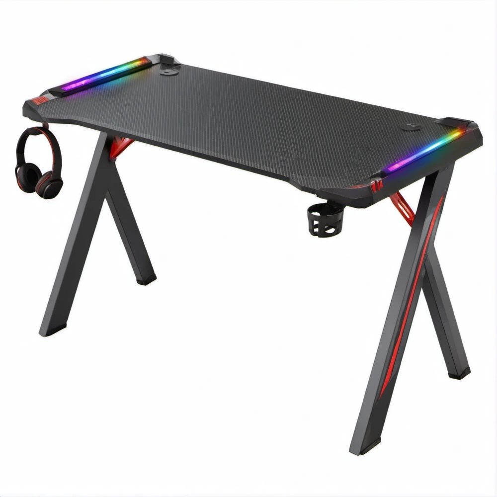 Gaming-Schreibtisch 120 x 60 x 75 cm Schwarz/Rot mit RGB-LED-Beleuchtung