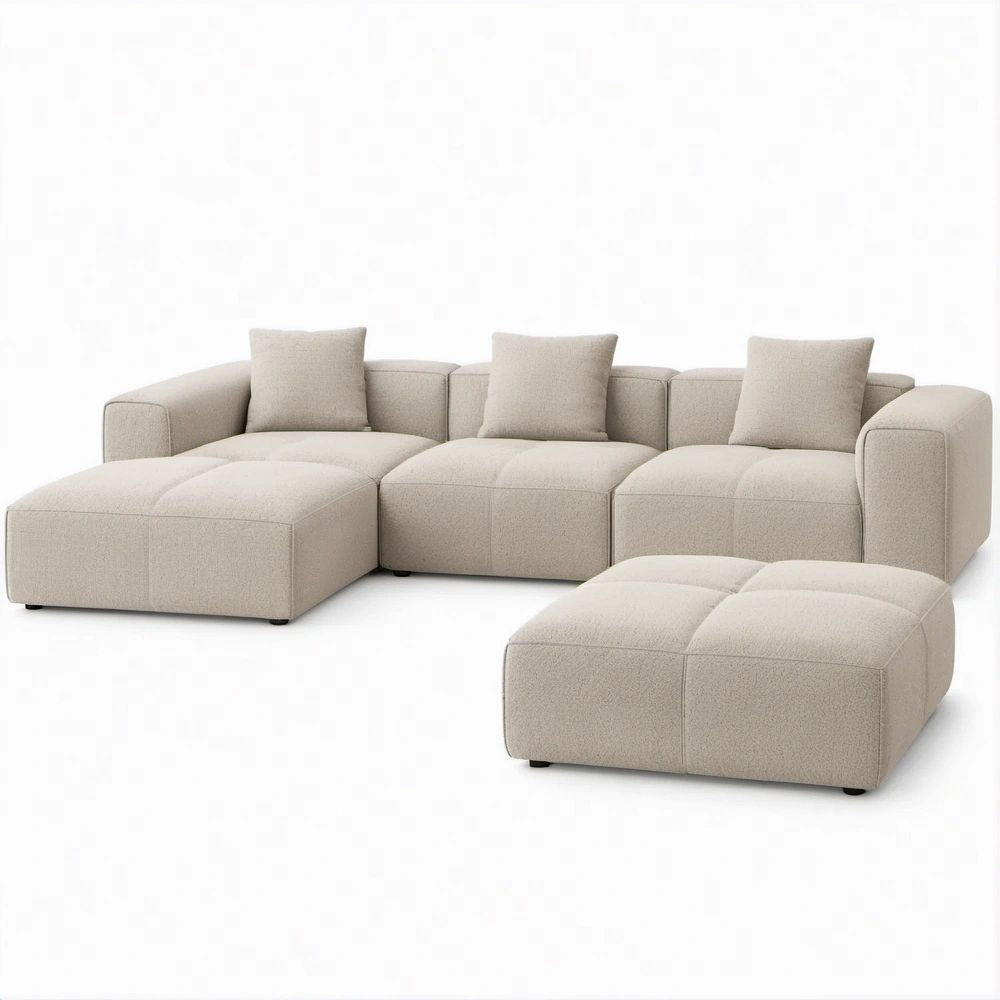 Modulares Ecksofa mit Recamiere und Ottomane, Beige/Schwarz, 300 x 165 x 82 cm