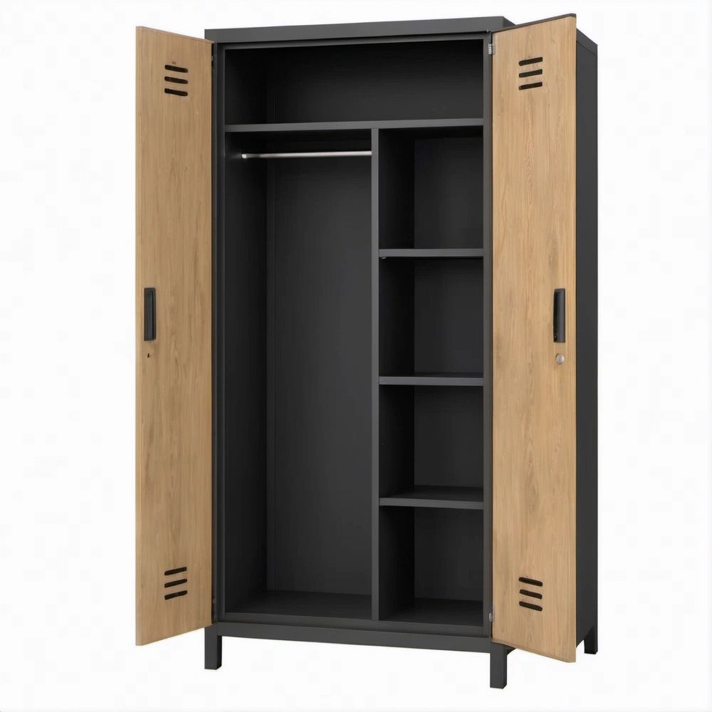 Kleiderschrank im Industrie-Stil, Eichenbraun/Schwarz, 80 × 40 × 180 cm