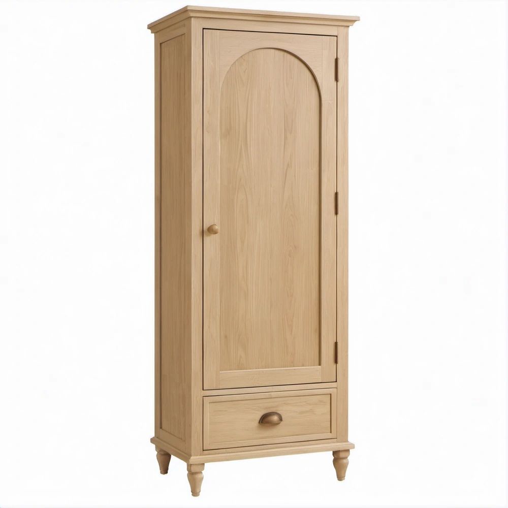 Massivholz-Hochschrank aus Eiche, Natur, 60 x 45 x 180 cm, mit Tür und Schublade